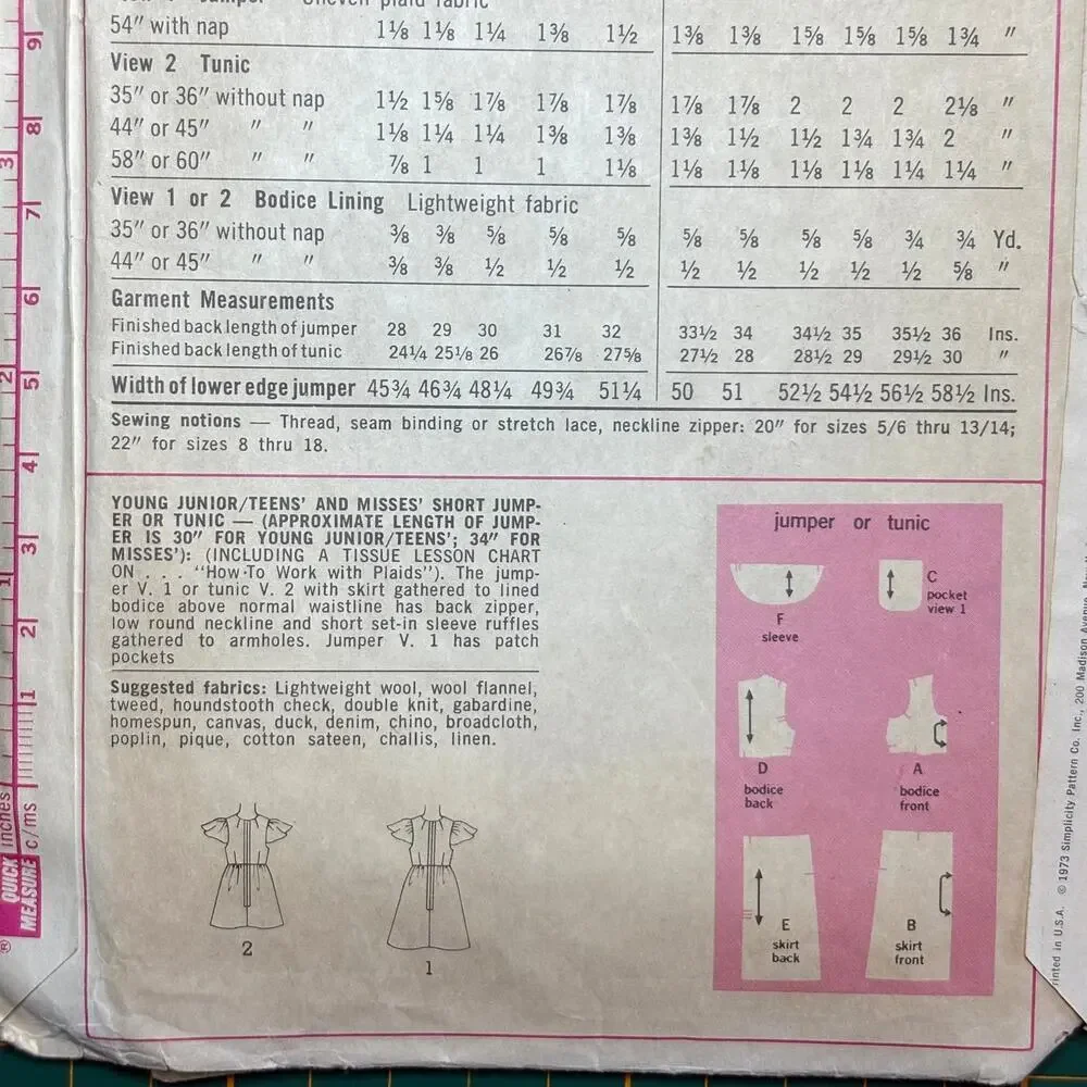 Vintage Simplicity Short Jumper or Tunic Pattern #5796 Size 9/10 CUT Teen/Jr 70s